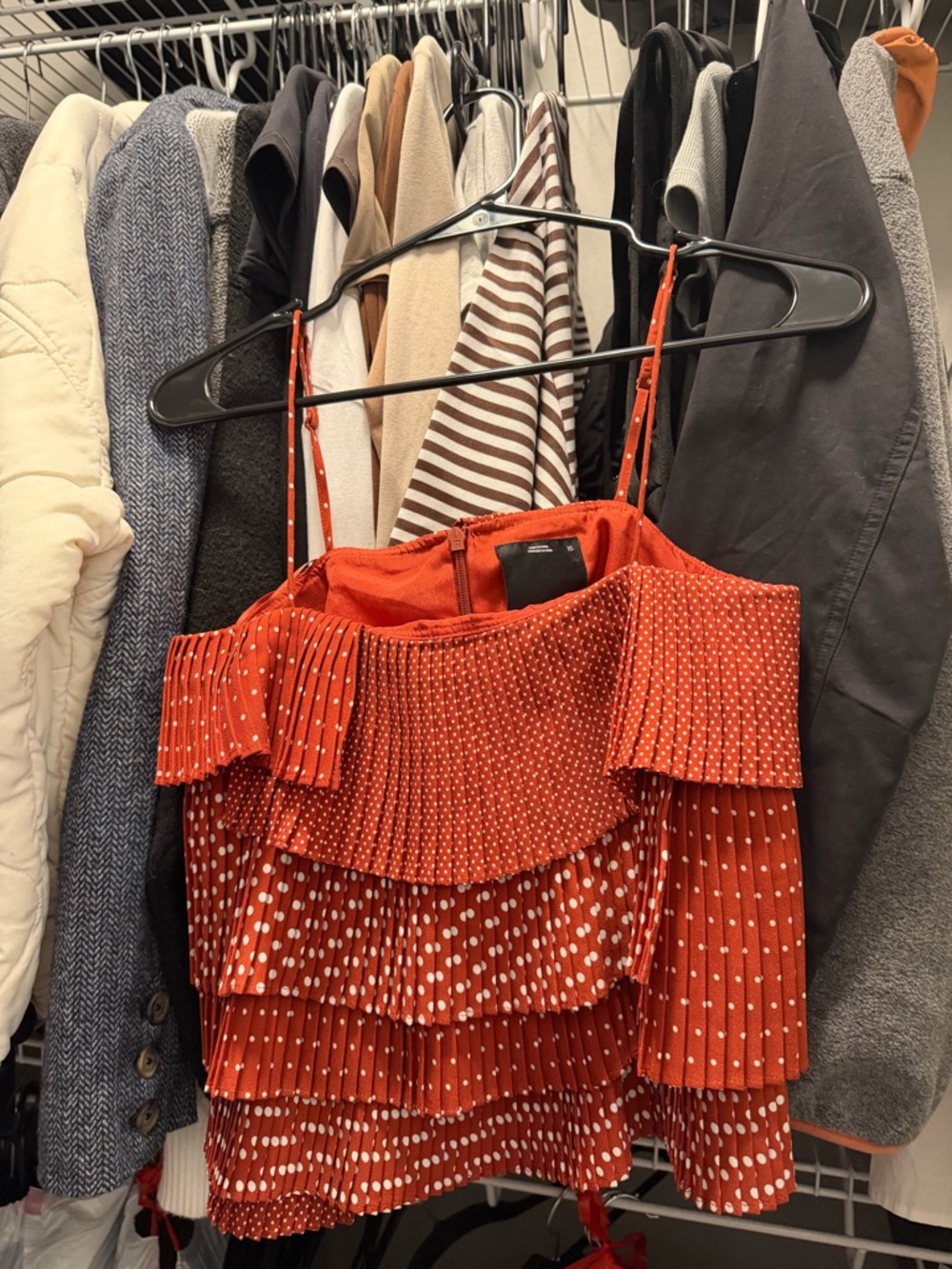 C/MEO Collective Red Pleated Polka Dot Tiered Tank Top